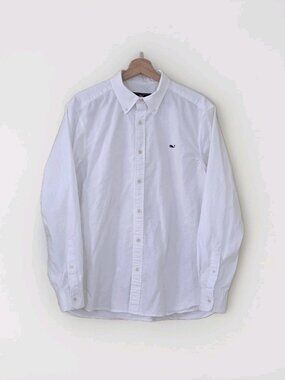 Vineyard Vines Classic Fit Whale Shirt Mens L White Buttons Logo Cotton Stretch